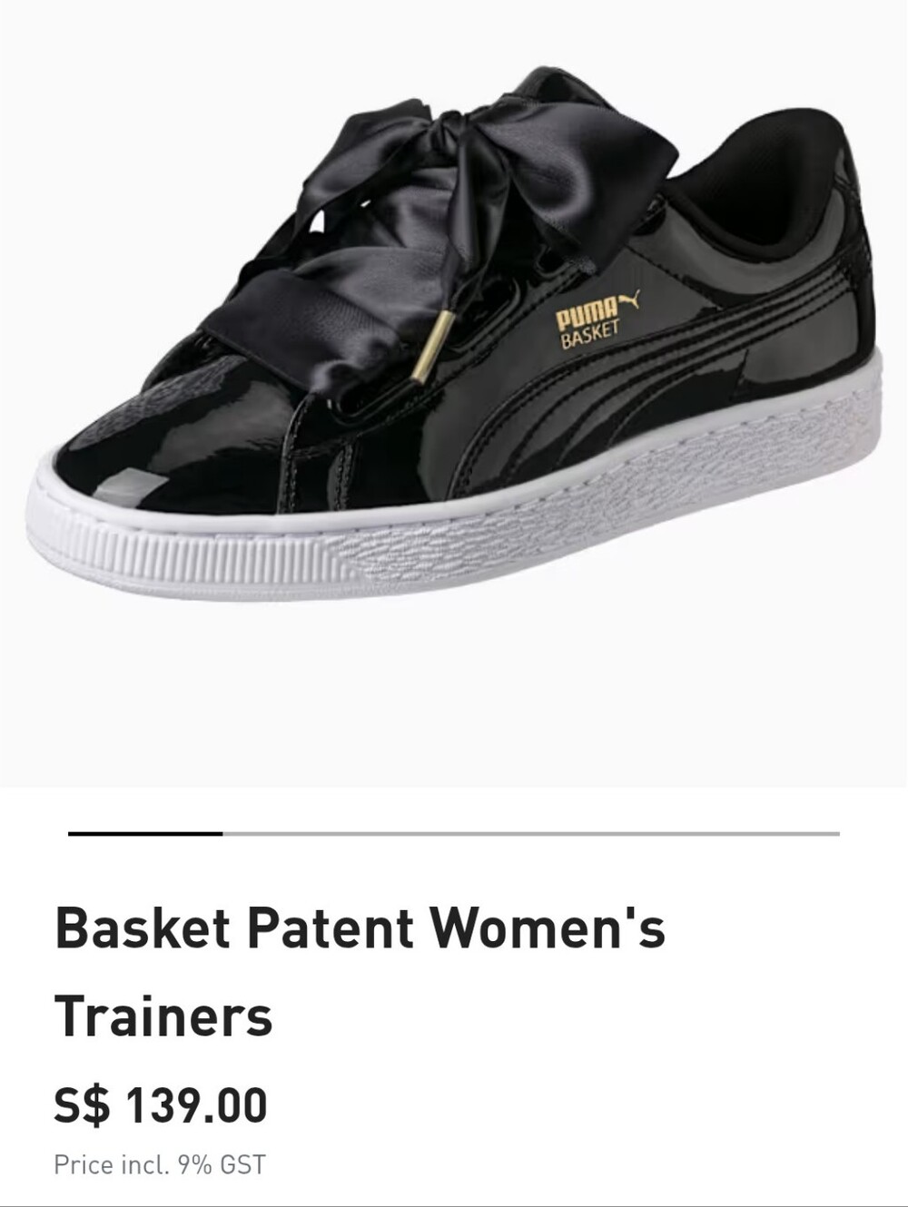 Puma Women's Black Patent Basket Sneaker with Satin Ribbon